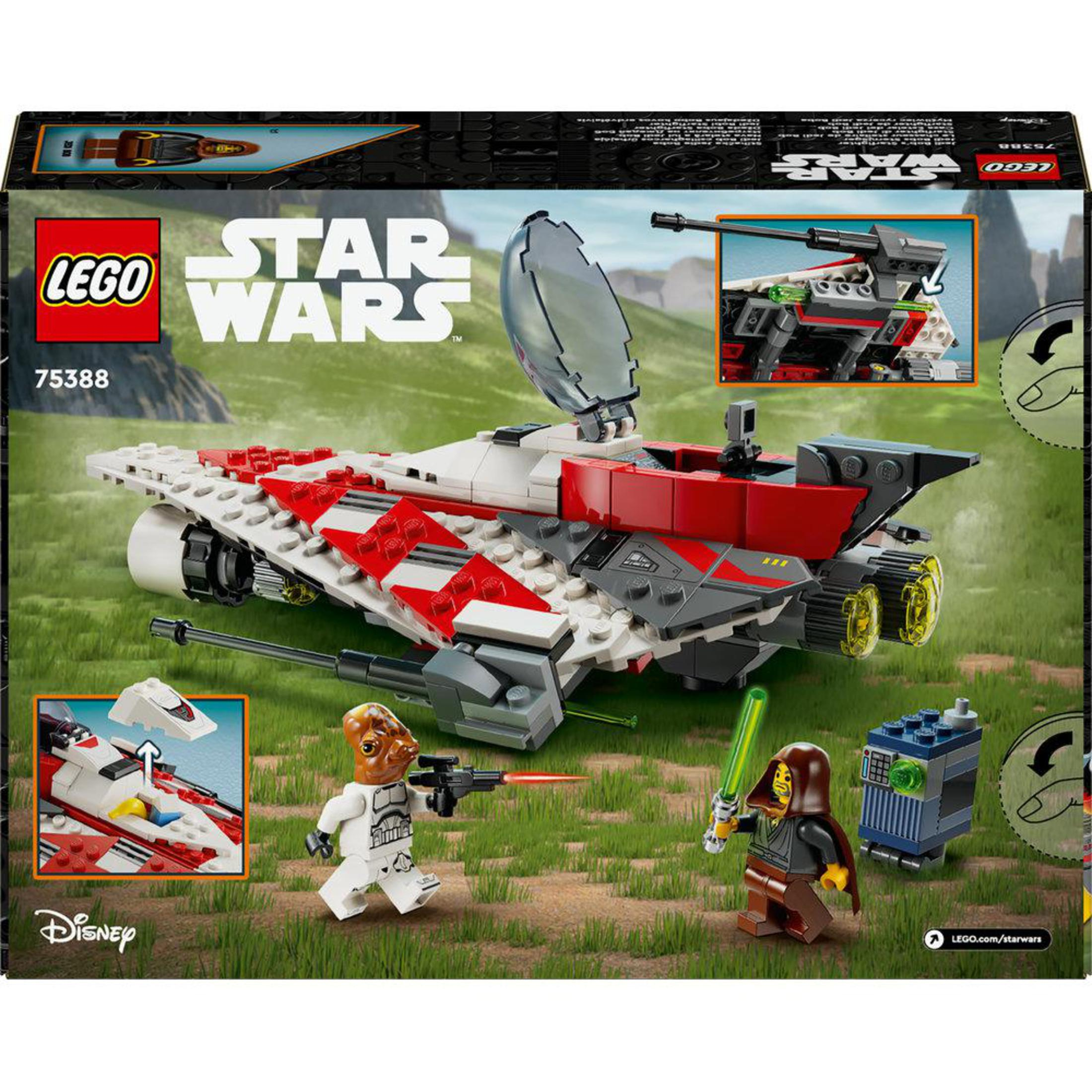 Pudełko Lego Star Wars z statkiem kosmicznym i figurkami. Widoczne logo Disneya.