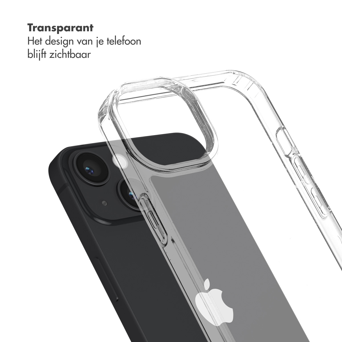 Coque transparente pour iPhone sur un iPhone noir. Le texte dit "Transparent".