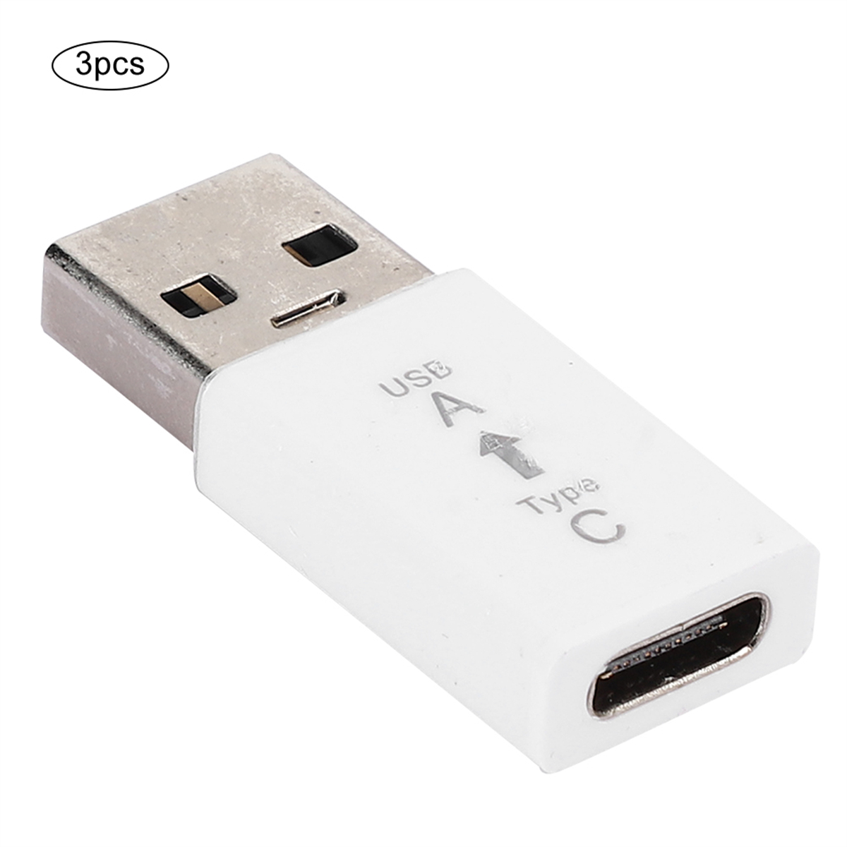 Ein weißer USB-Adapter mit USB-A- und Typ-C-Anschluss.