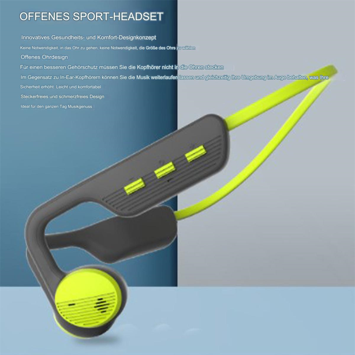 Graues und gelbes Sport-Headset. Das Headset befindet sich auf hellem Hintergrund.