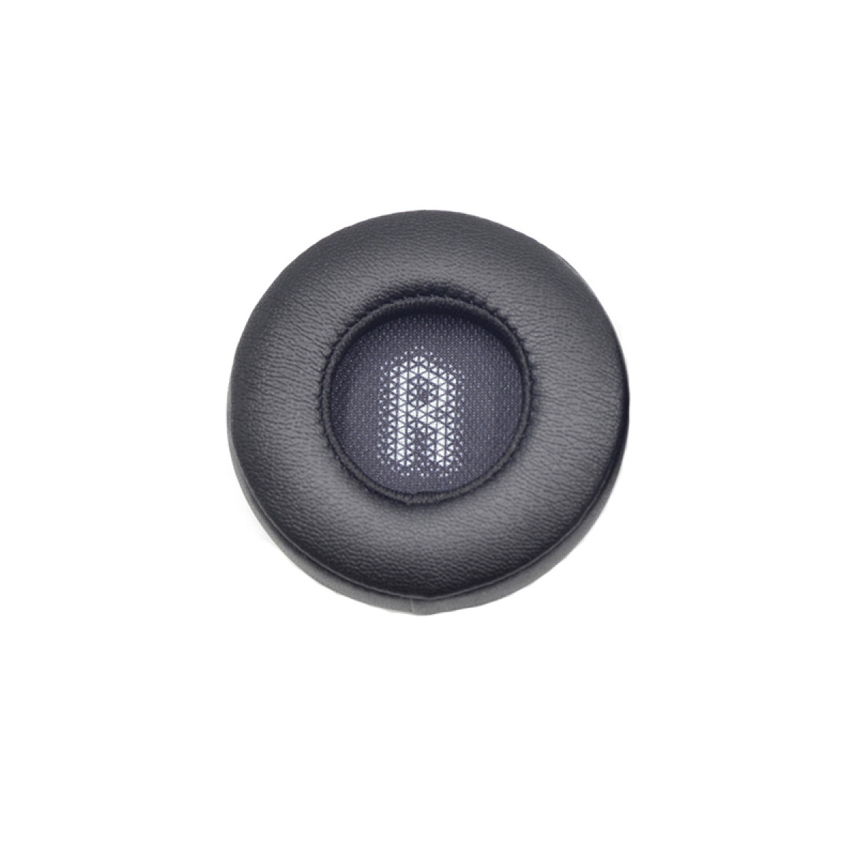 Czarna poduszka na uszy z białym siatkowym środkiem z literą 'A' na białym tle.