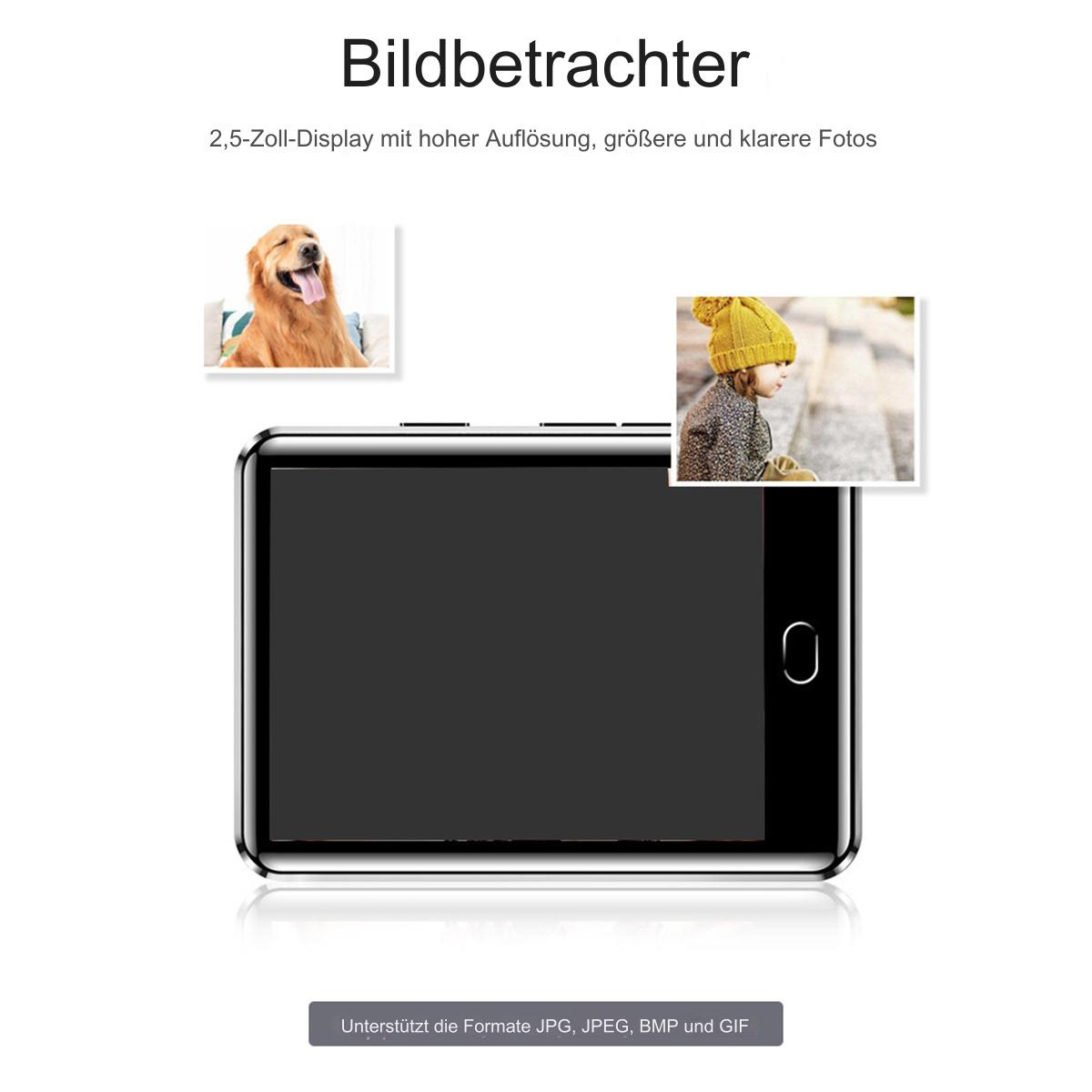 Gerät mit schwarzem Bildschirm und Fotos von Hund und Kind.