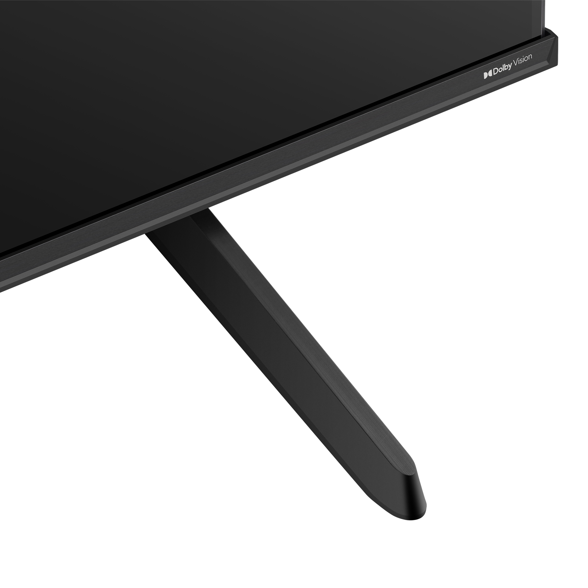 Dolny róg telewizora pokazujący czarną podstawę i logo Dolby Vision.