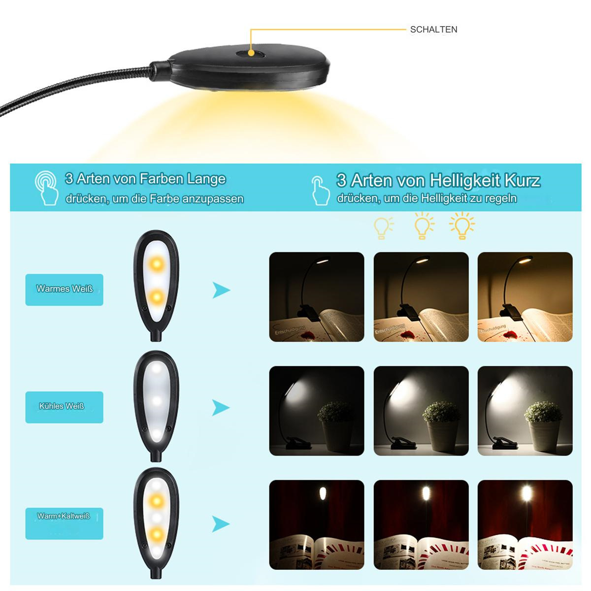 Schwarze LED-Schreibtischlampe mit drei Beleuchtungsmodi und Helligkeitseinstellungen auf weißem Hintergrund.