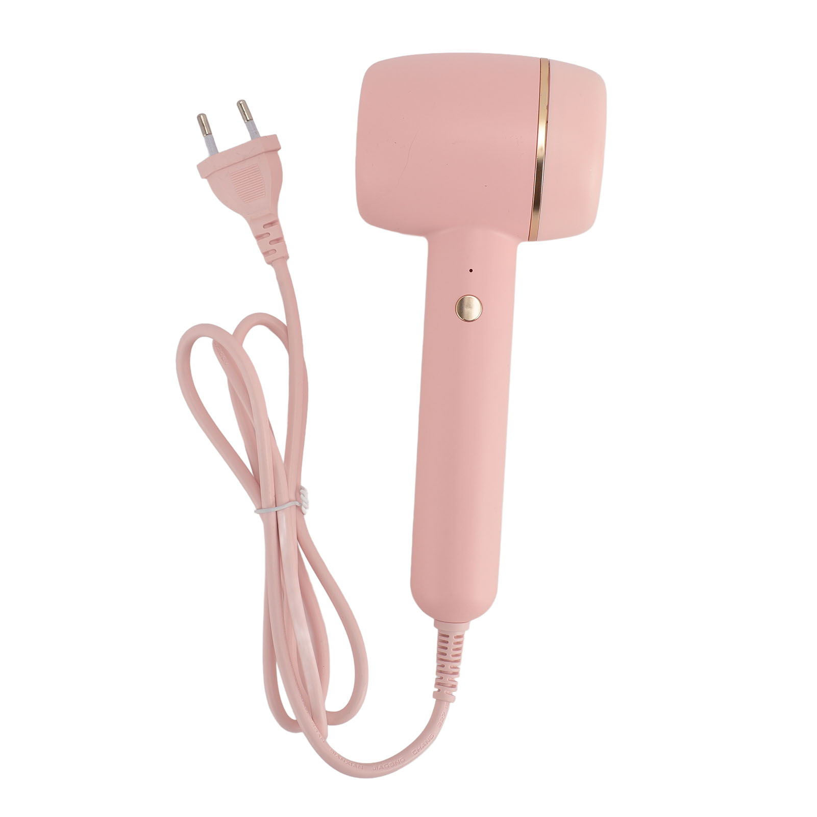 Rosa Hand-Haartrockner mit Goldakzent und Netzkabel. Das Gerät befindet sich auf weißem Hintergrund.