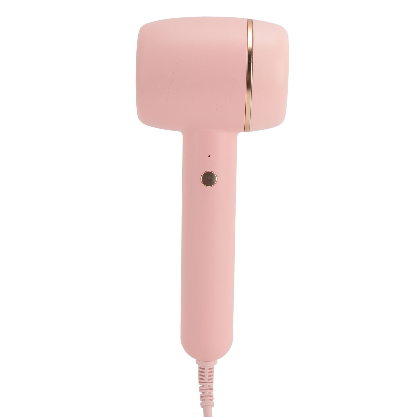 Pinker Haartrockner mit Goldstreifen und Netzkabel.