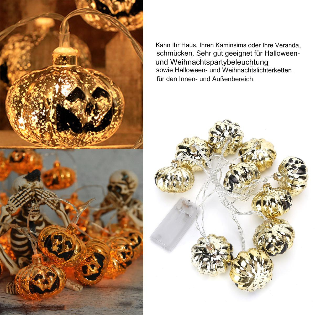 Drei Fotos von Halloween-Kürbislichtern, die verschiedene Winkel und Anordnungen zeigen.