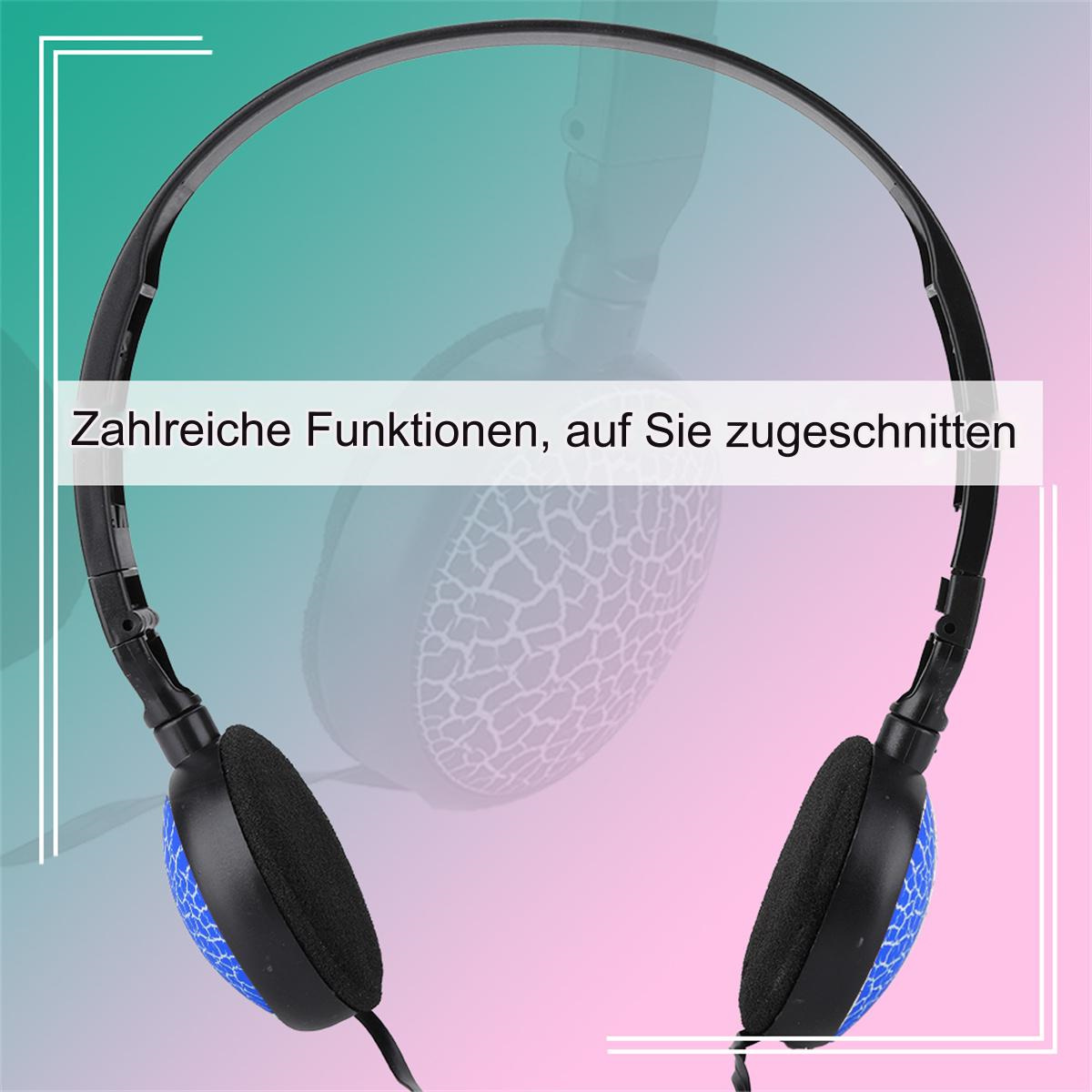 Schwarze Kopfhörer mit blauen Mustern. Text sagt: „Zahlreiche Funktionen, auf Sie zugeschnitten“.