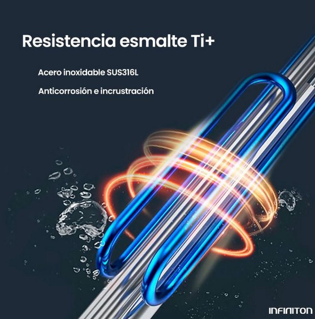 Primer plano de un objeto de metal con efectos de luz azul y naranja.