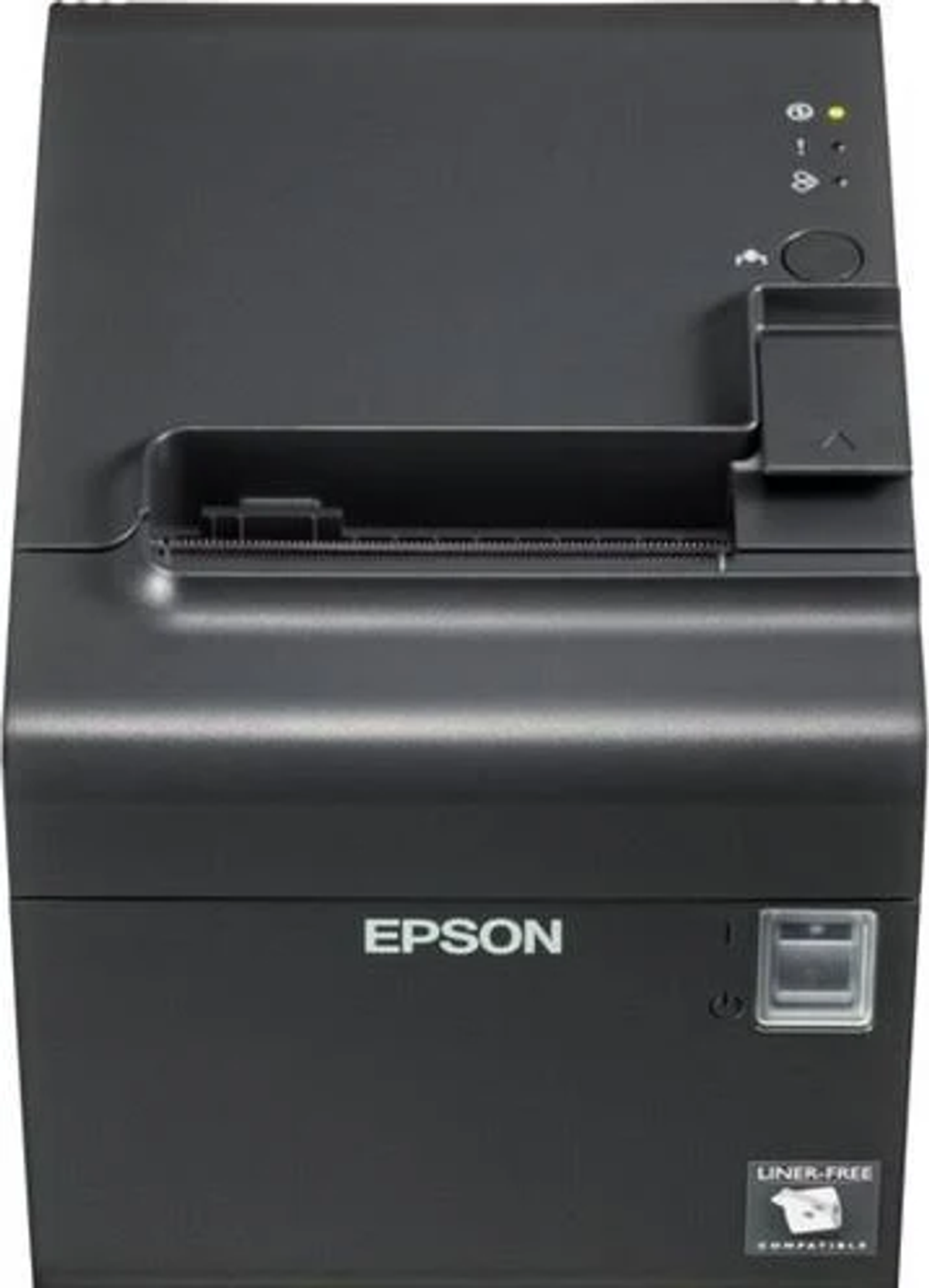 Ein schwarzer Epson-Belegdrucker. Der Drucker befindet sich in einem Studio.