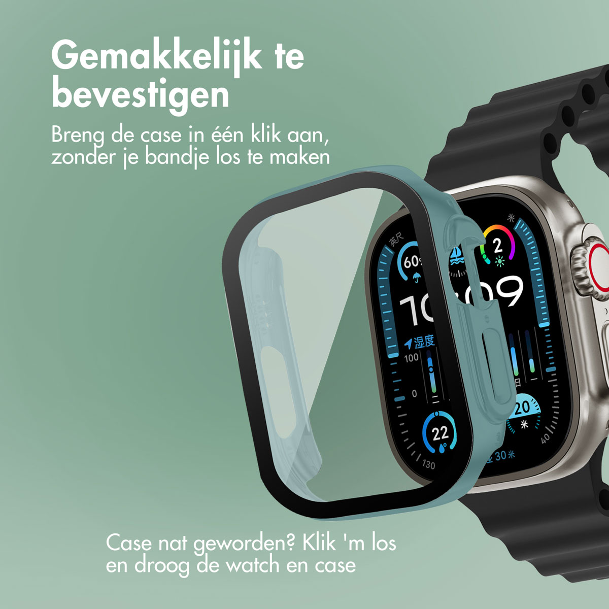 A smart watch with a protective case. The watch shows the time and other data.