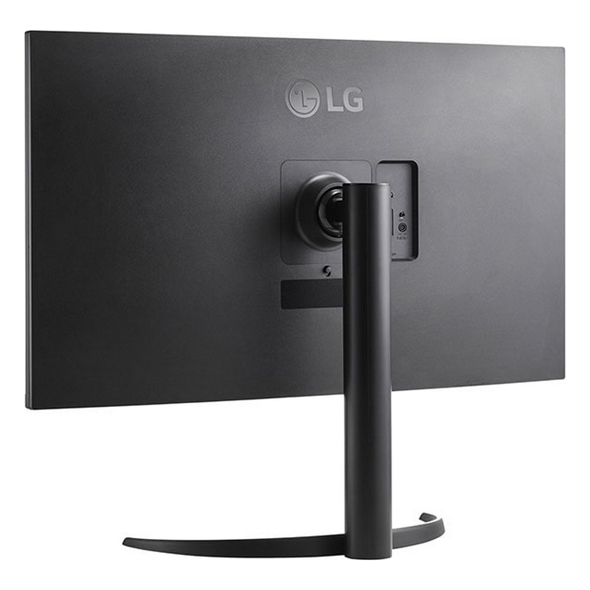 Vista trasera de un monitor negro con el logotipo de LG.