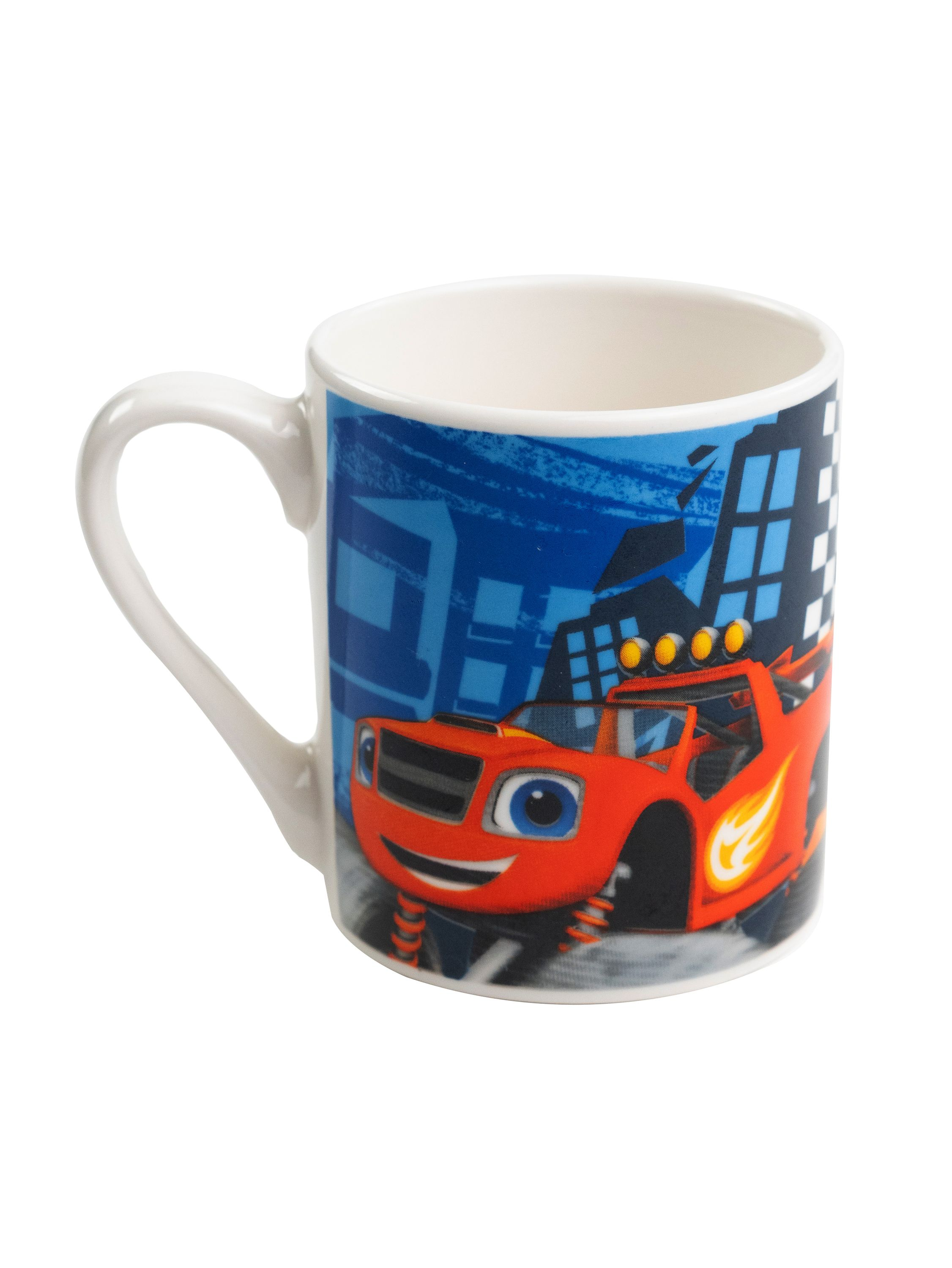 Becher mit einem Blaze-Monster-Truck-Design, auf weißem Hintergrund.