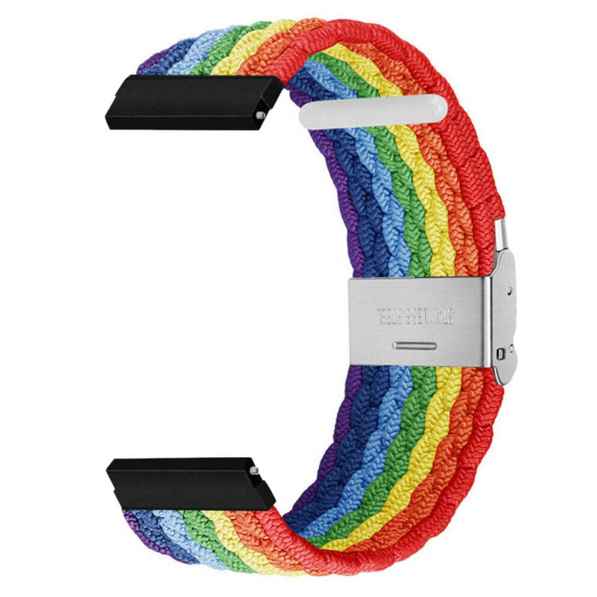 Regenbogen-Uhrenarmband mit Edelstahlschließe.
