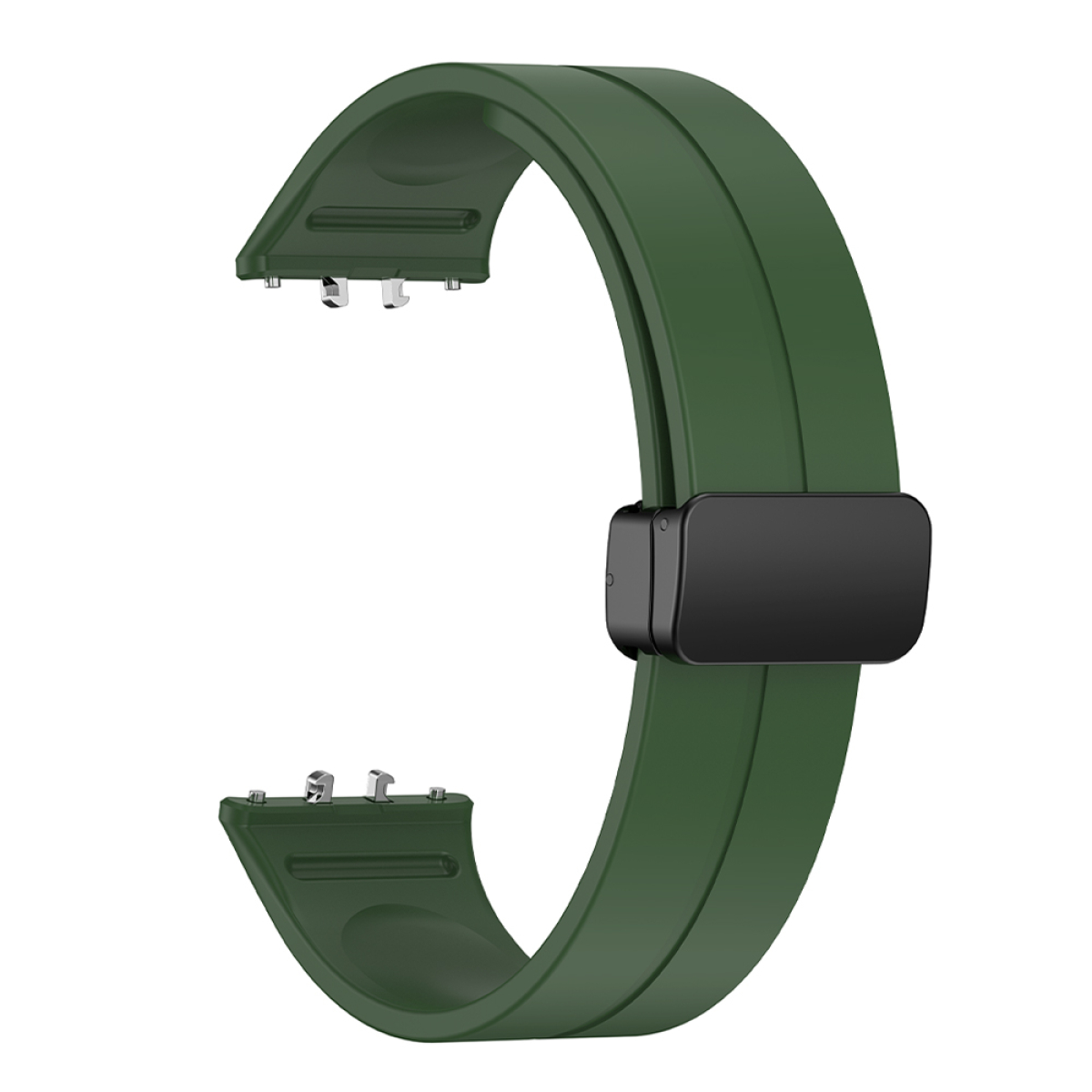 Grünes Uhrenarmband mit schwarzer Schnalle.