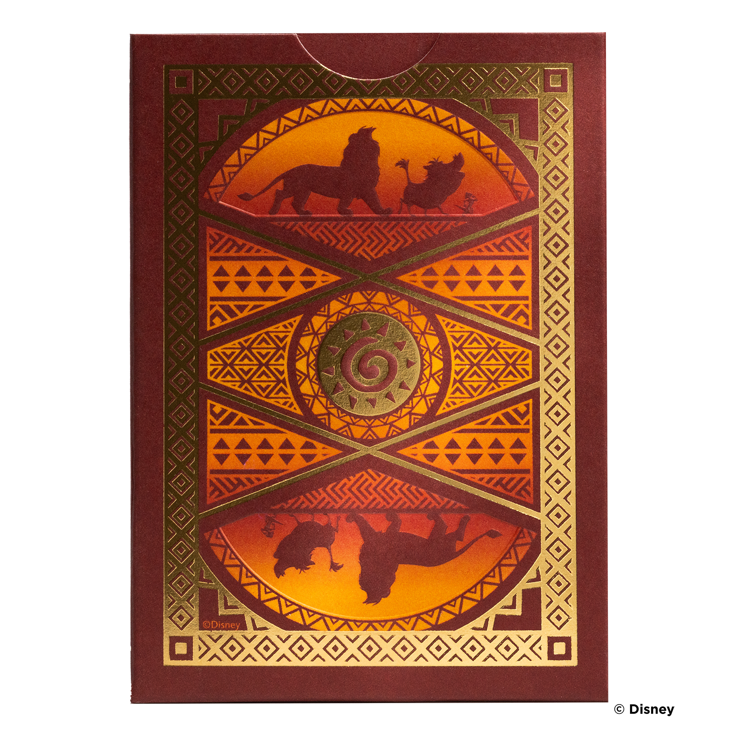 Karte mit König der Löwen-Charakteren. Gold- und Orangendesign.