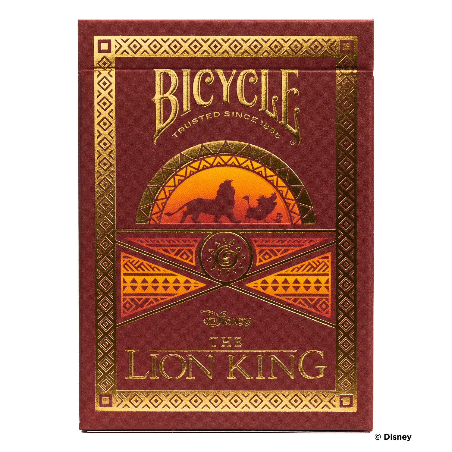 Kartenspiel im Karton mit The Lion King-Motiv, mit goldenen Akzenten und Disney-Branding.