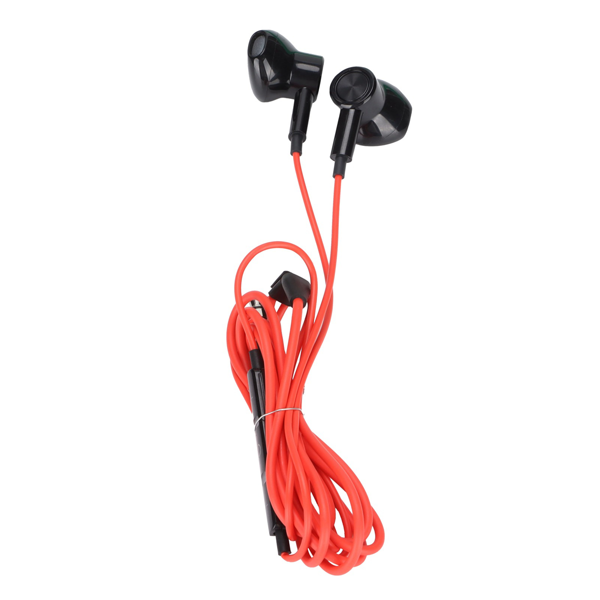Rote und schwarze Ohrhörer mit rotem Kabel. Die Ohrhörer haben ein schlichtes Design.