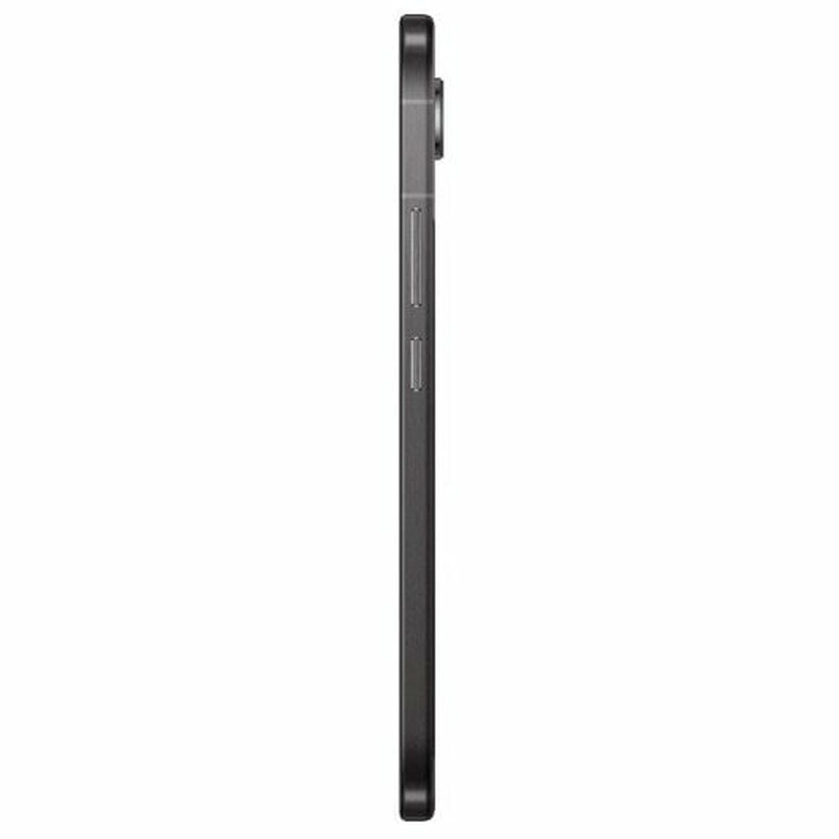 A side view of a dark gray smartphone, showing the edge with buttons.