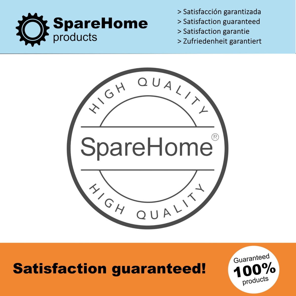 Un logotipo redondo con las palabras SpareHome y High Quality sobre un fondo naranja.