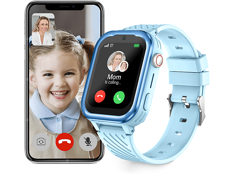 RALIO D39 Kinder Smartwatch Silikon, 240 mm, Rosa/Blau/Schwarz/Grau