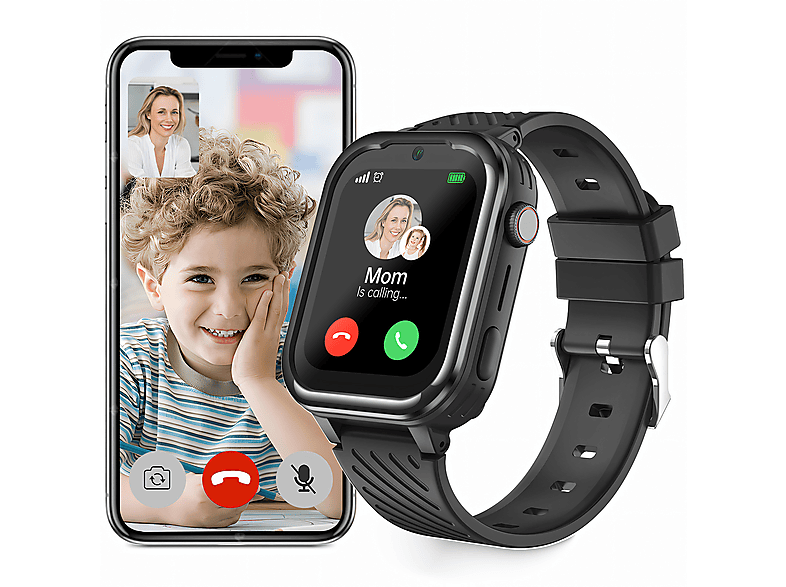 RALIO D39 Kinder Smartwatch Silikon, 240 mm, Rosa/Blau/Schwarz/Grau