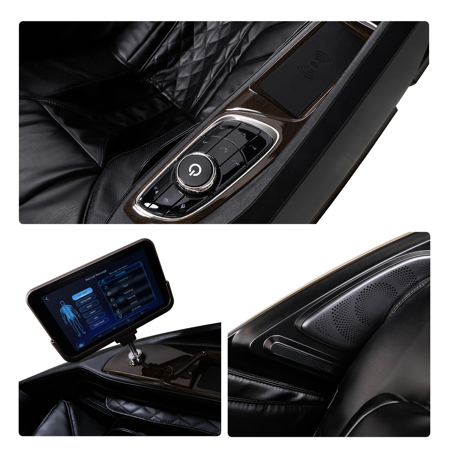 Ein Massagesessel mit Bedienfeld und Touchscreen-Display.
