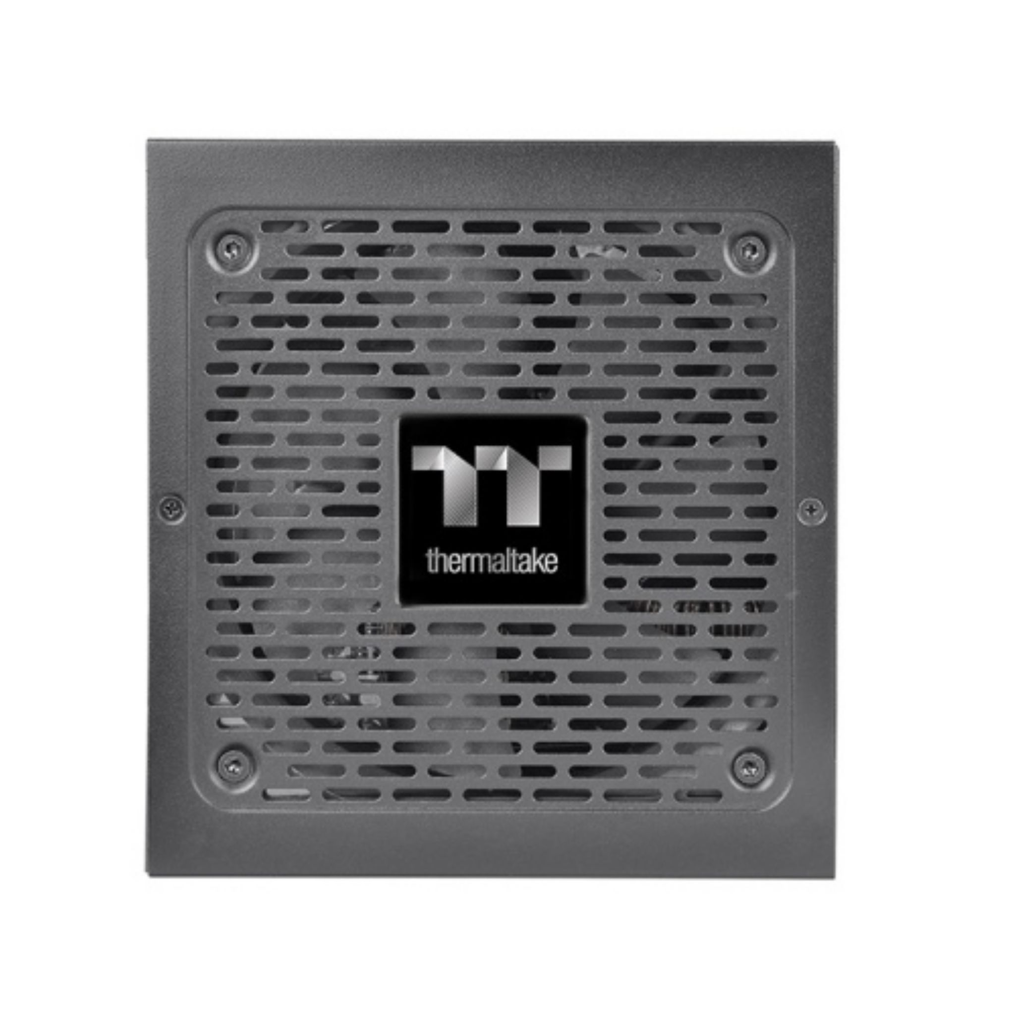 Zasilacz komputerowy z wentylatorem kratkowym i logo Thermaltake.