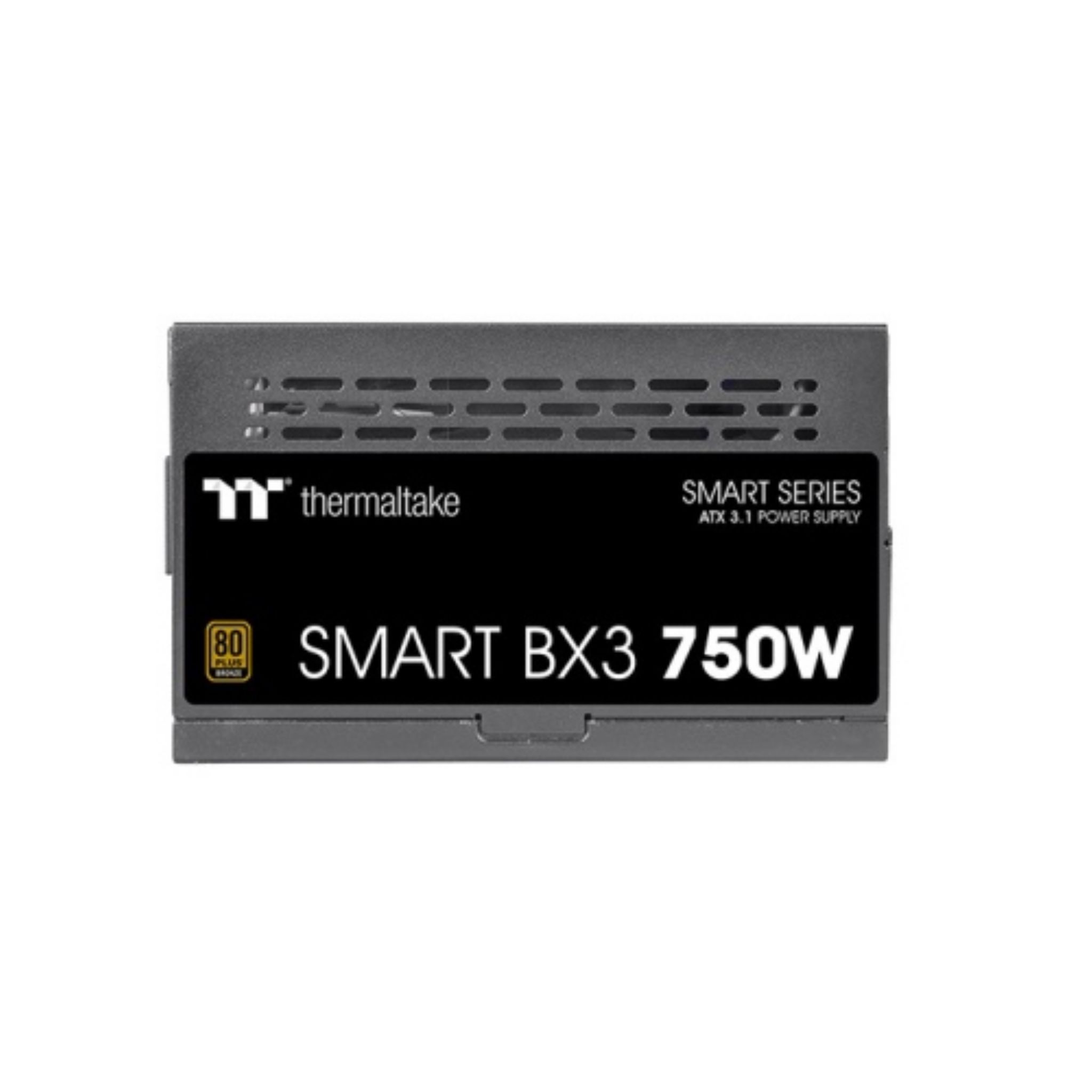 Czarny i szary zasilacz do komputera, oznaczony specyfikacjami i logo Thermaltake.