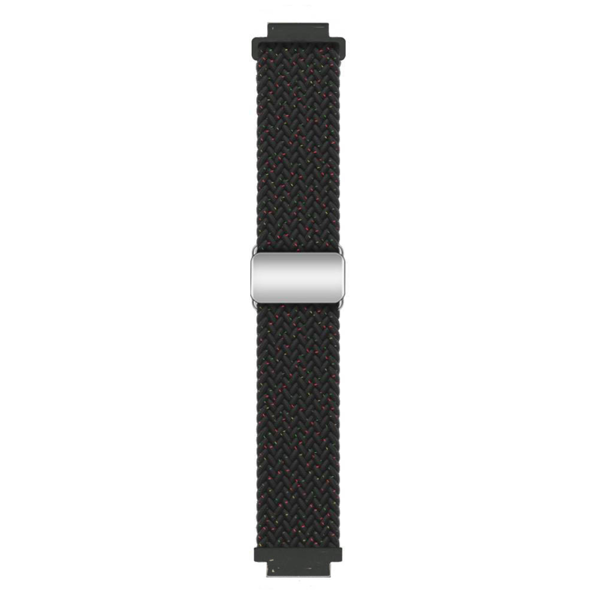 Schwarzes Uhrenarmband mit roten und grünen Akzenten. Gewebt.