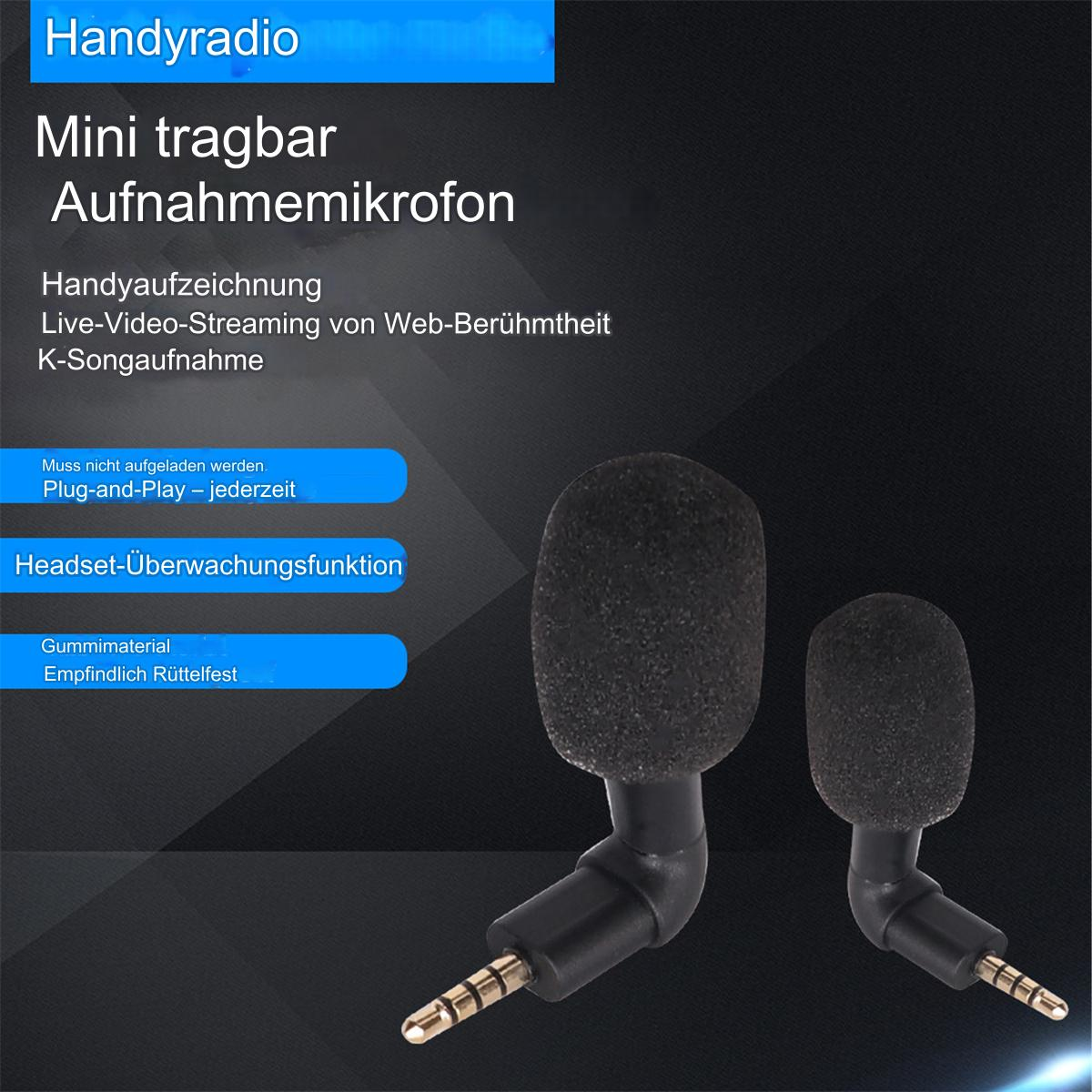 Zwei kleine schwarze Mikrofone. Text über Aufnahme und Web-Streaming im Hintergrund.