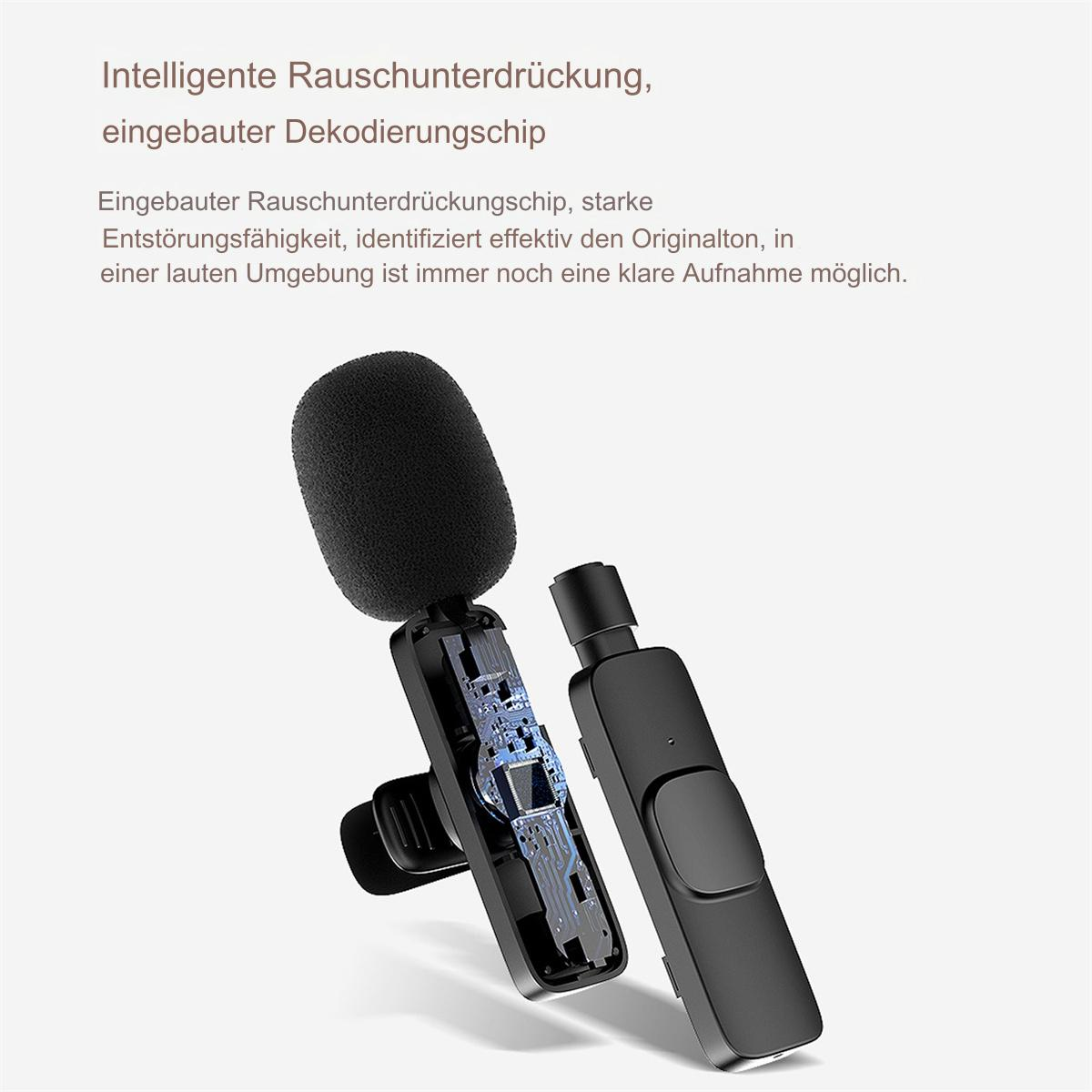 Komponenten eines drahtlosen Mikrofons. Schwarzes Mikrofon mit Schaumstoffabdeckung und separatem Empfänger.