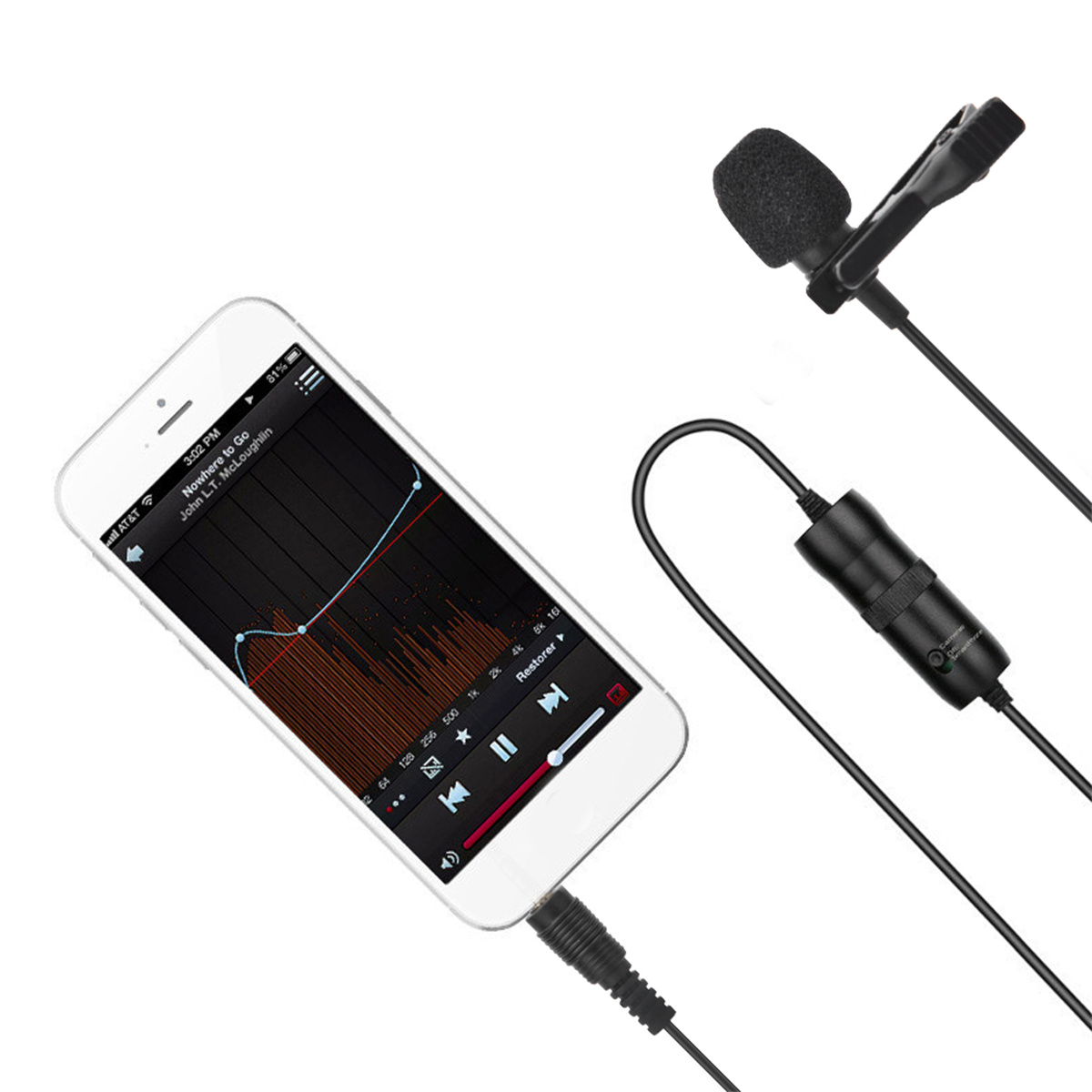 Weißes Telefon mit Mikrofon, zeigt eine Musik-App.