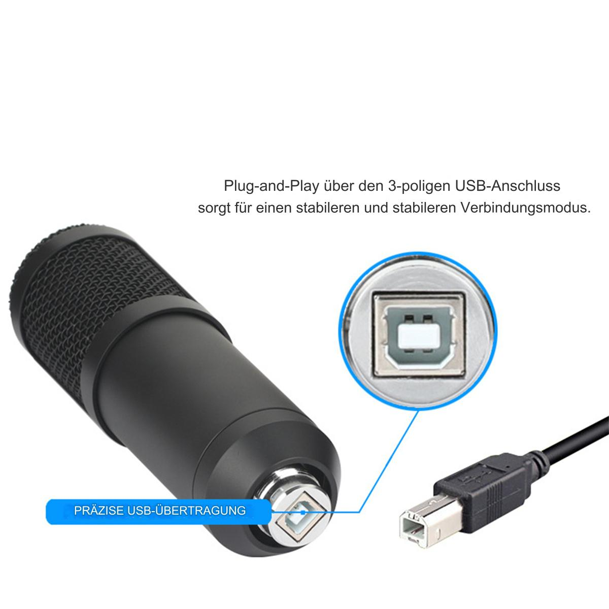 Ein schwarzes USB-Mikrofon mit USB-Anschluss.