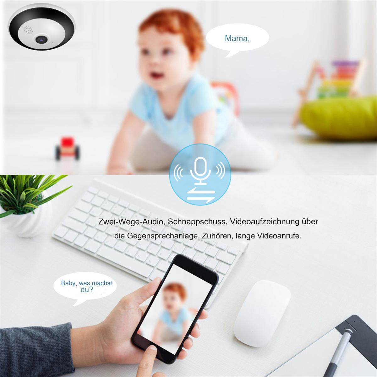 Ein Baby und eine Person interagieren mit einem Telefon, das das Bild des Babys zeigt, mit einer Kamera darüber.