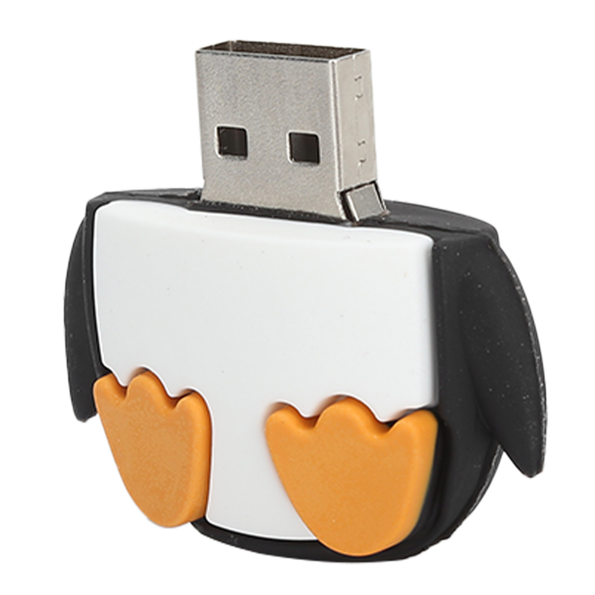 Ein USB-Stick in Form eines Pinguins. Der Hintergrund ist weiß.