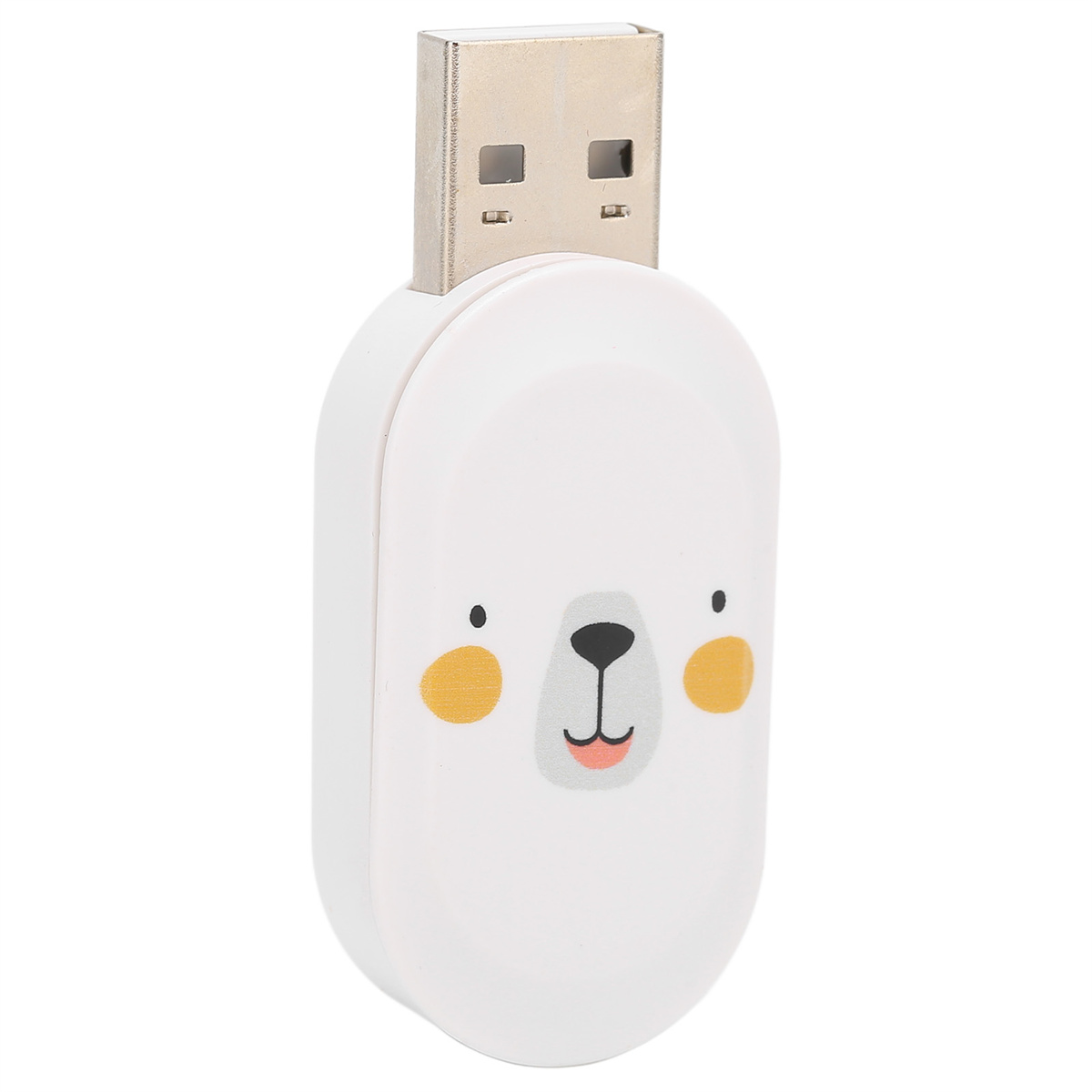 Weißer USB-Stick mit Bärengesicht. Der Bär hat gelbe Wangen und eine schwarze Nase.