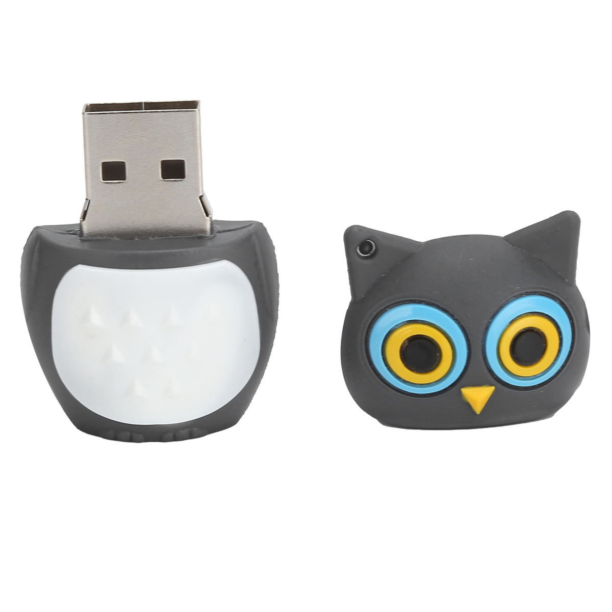 Zwei USB-Sticks: einer in Eulenform, der andere mit einem Eulen-Gesicht.