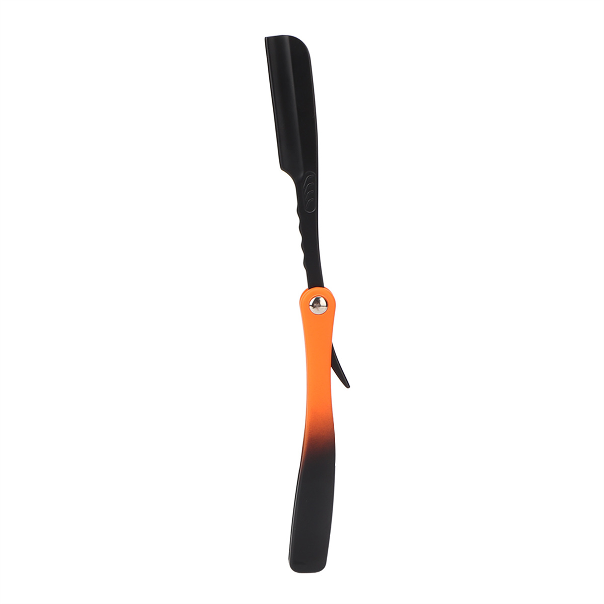 Ein schwarzes und orangefarbenes Rasiermesser, der Griff ist orange und die Klinge ist schwarz.