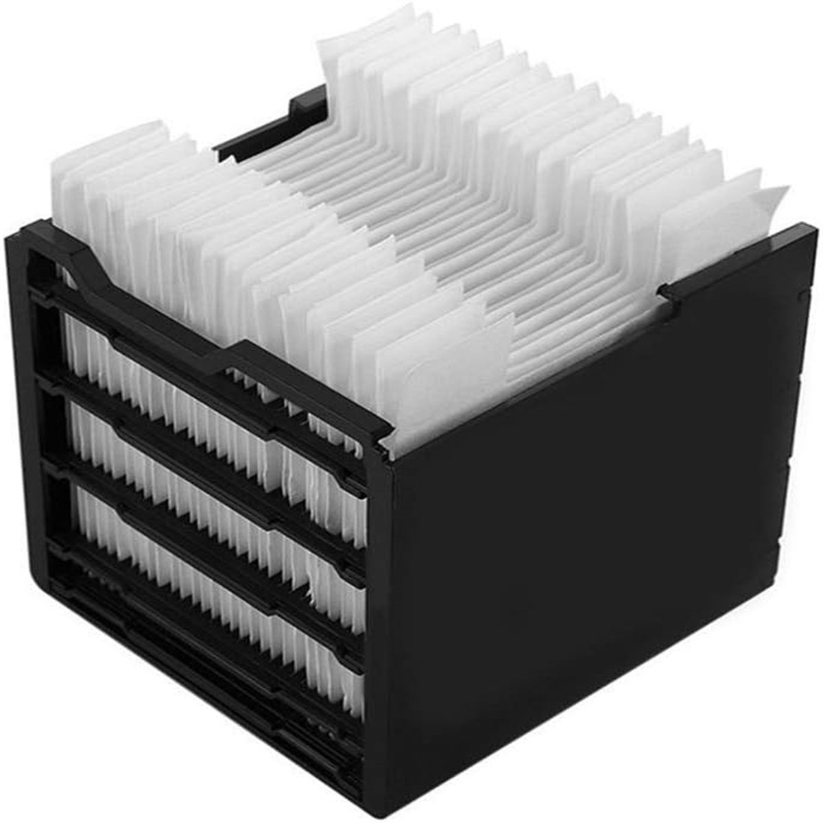 Ein schwarzes Filtergitter für eine Klimaanlage.