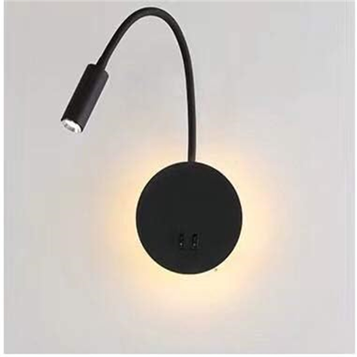Schwarze Wandleuchte mit flexiblem Arm und Licht.