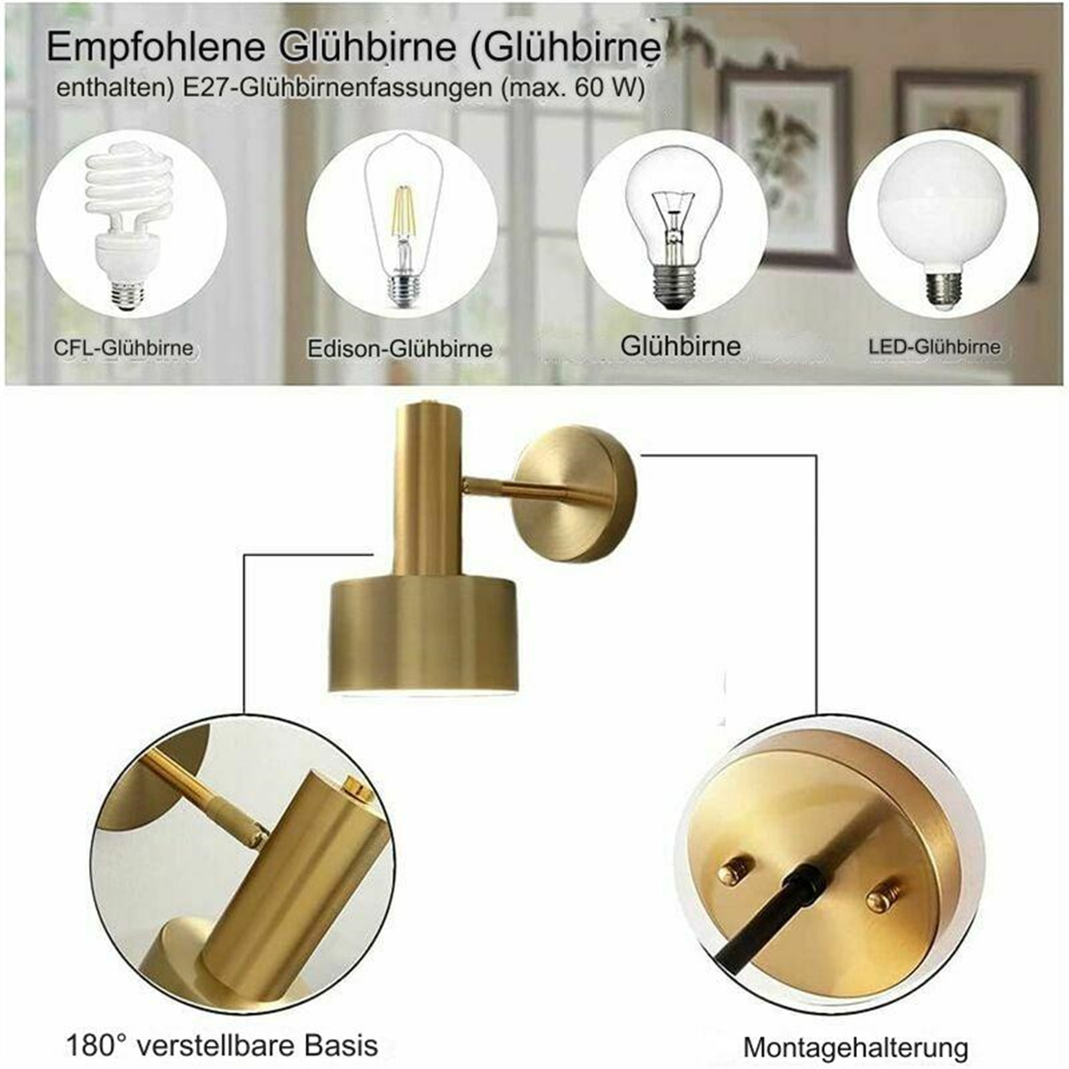 Nahaufnahme mit verschiedenen Glühbirnentypen. Enthält CFL, Edison, Glühbirne und LED.