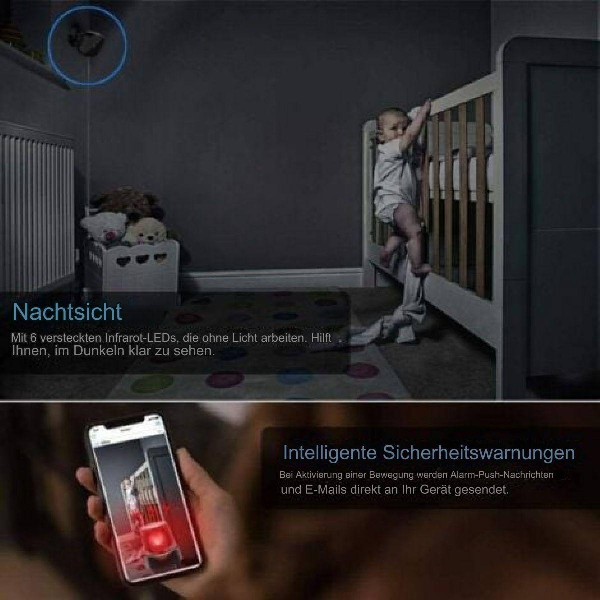 Ein Baby klettert aus einem Kinderbett, mit dunklem Hintergrund.