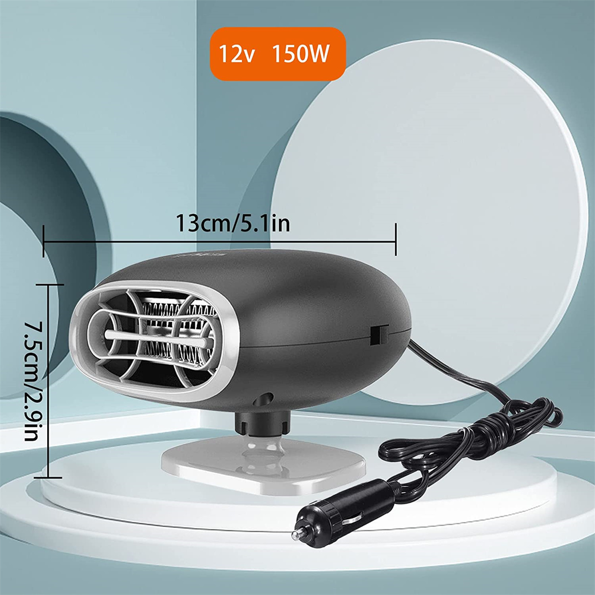 Schwarze und weiße Autoheizung mit 12V 150W-Etikett.