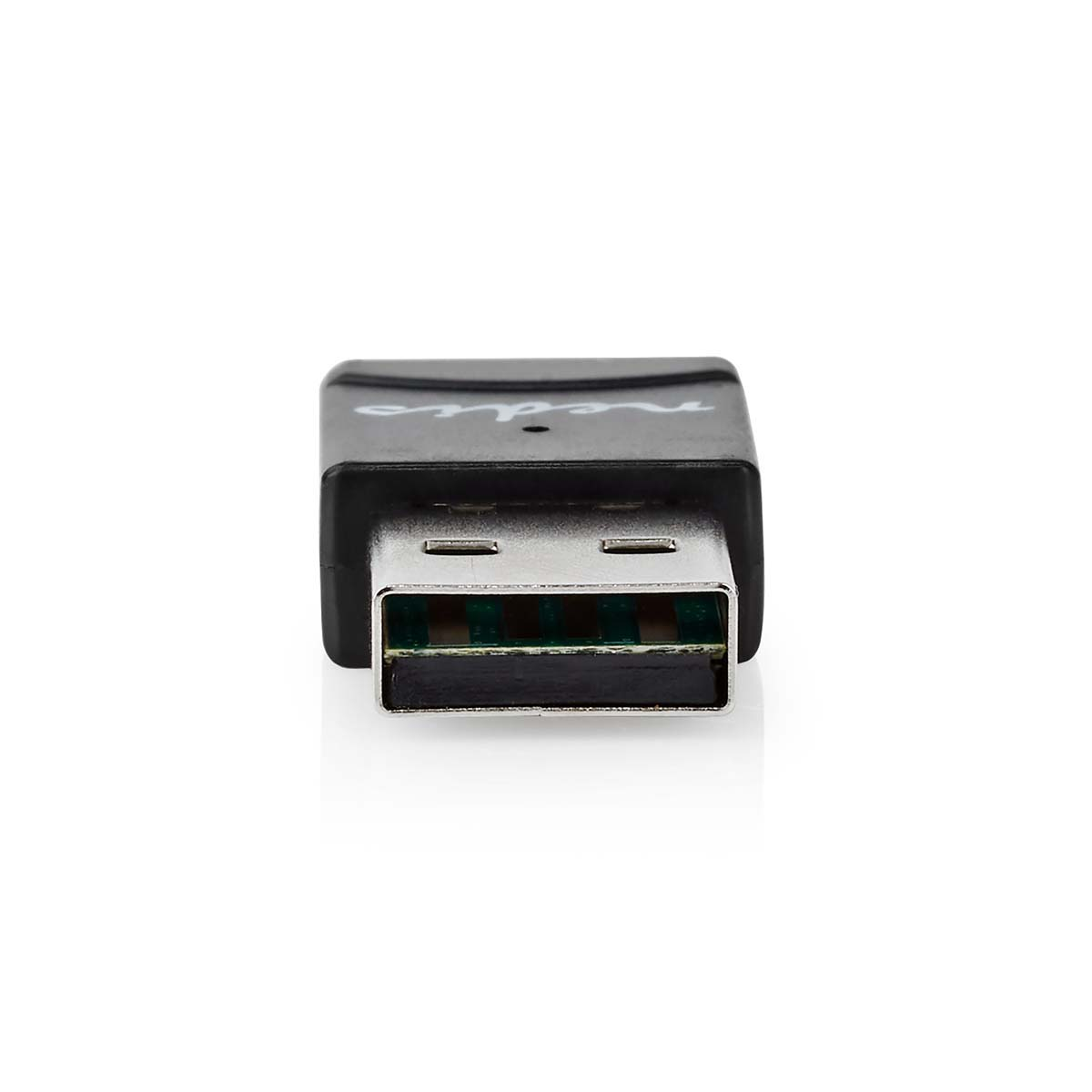 A black USB adapter. The USB port is visible, the brand name is on top.