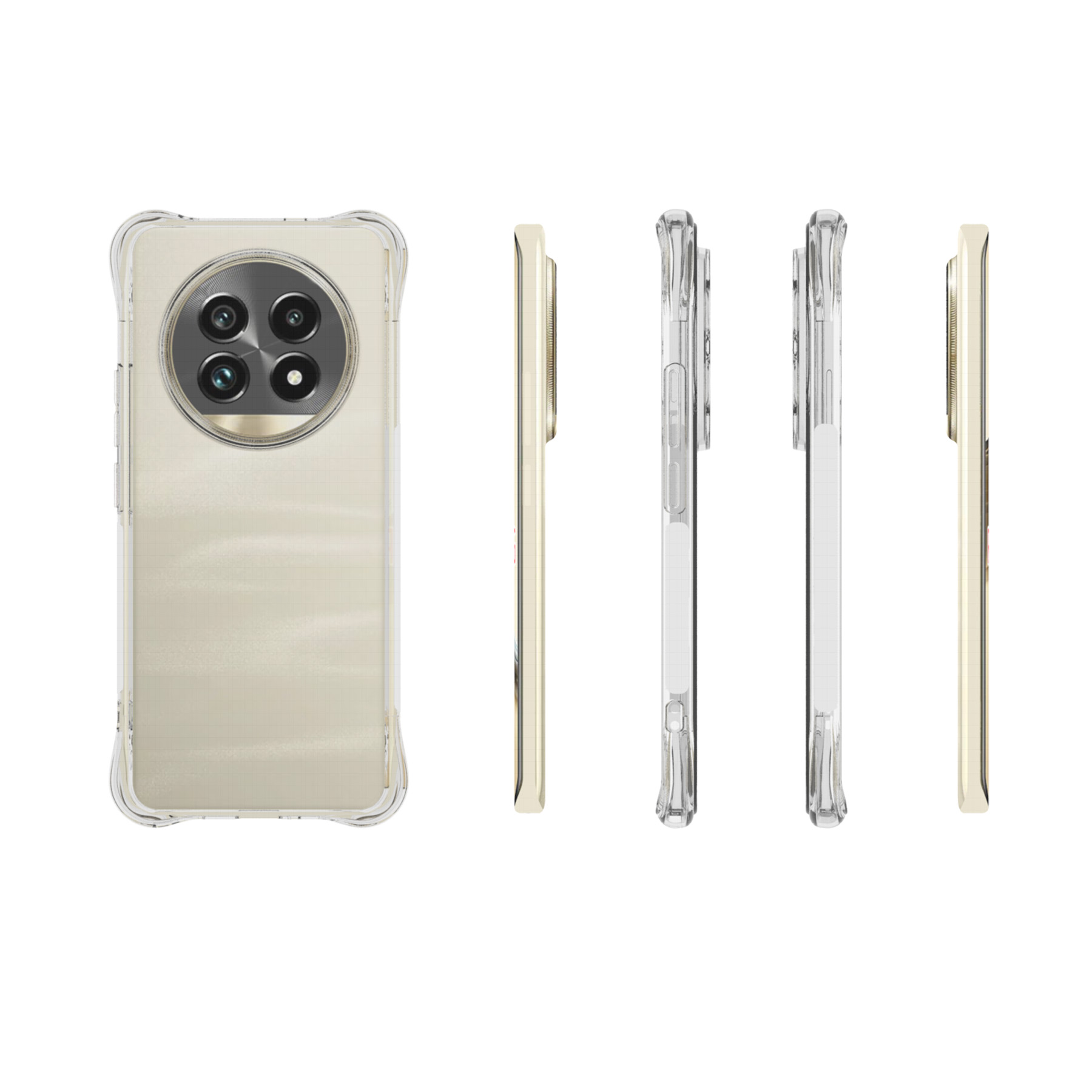 Eine Handyhülle mit einem Telefon darin. Das Telefon hat eine Kamera und eine transparente Hülle.