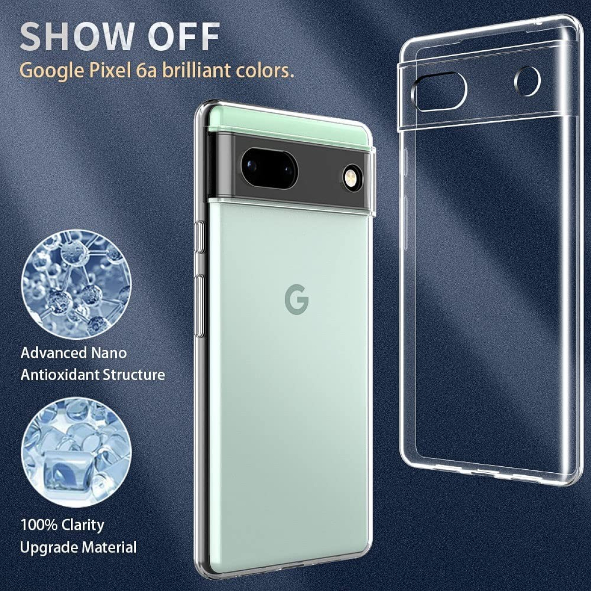 Google Pixel 6a Hülle. Klare Hülle rechts und eine mintgrüne Hülle links.