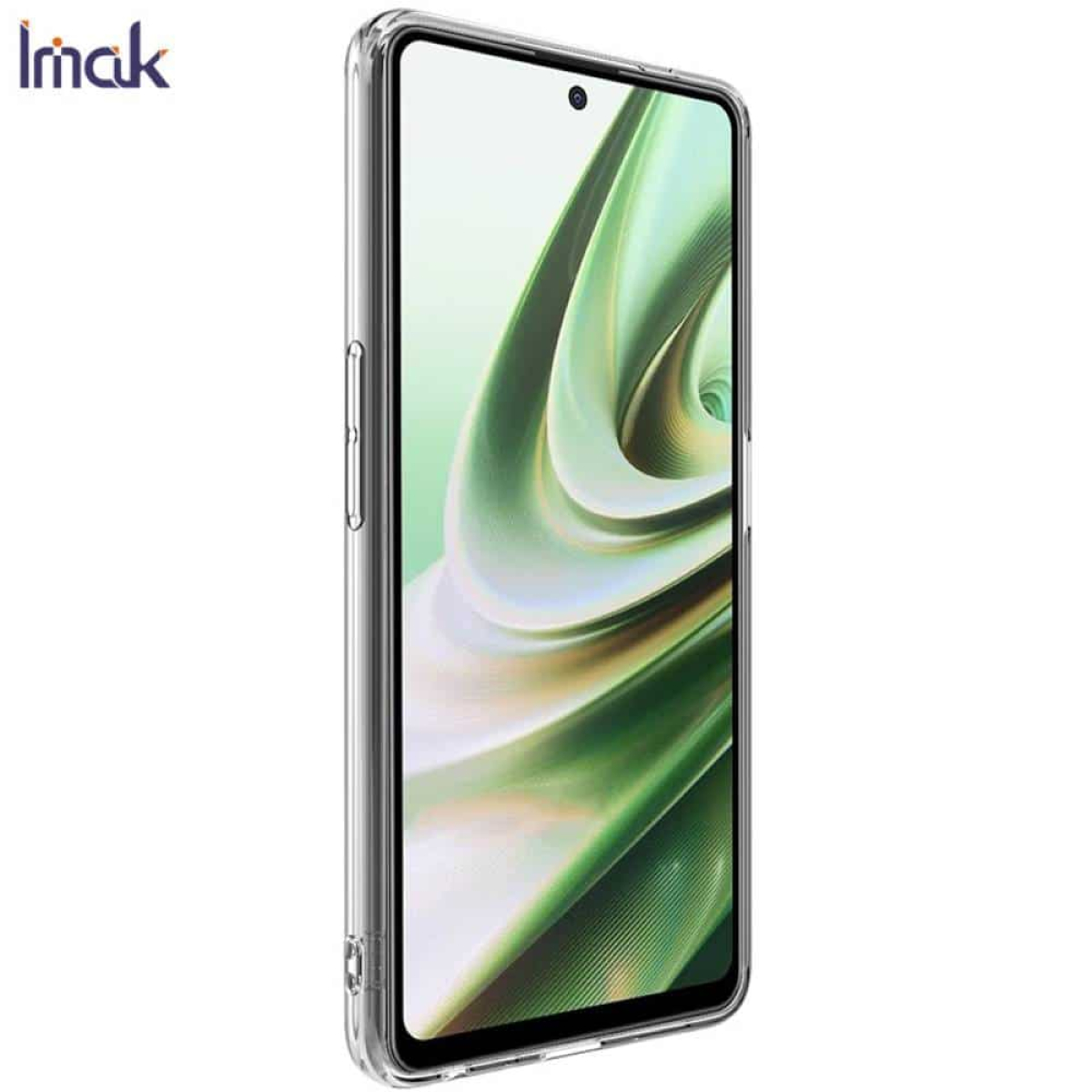 Transparente Handyhülle mit Telefon. Der Bildschirm ist sichtbar.