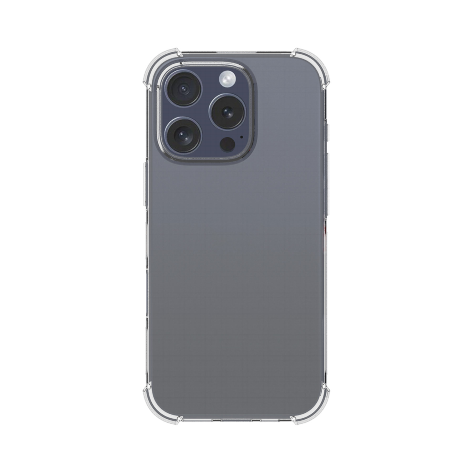 Ein Smartphone in einer transparenten Schutzhülle, das die Rückkameras zeigt.