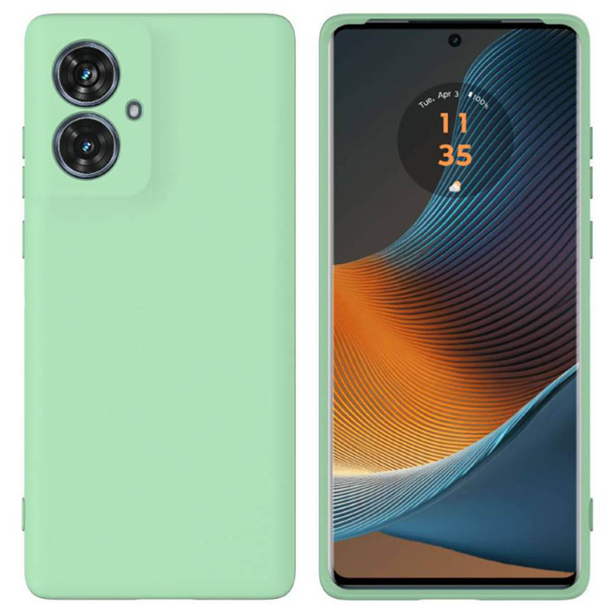 Zwei Telefone. Ein grünes Telefon, ein Telefon, das einen Bildschirm mit Datum und Uhrzeit zeigt.